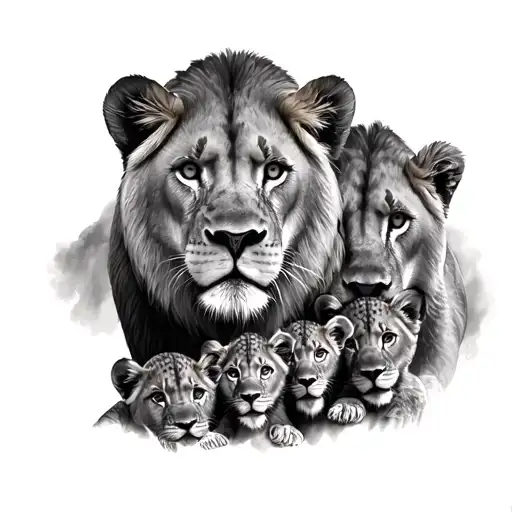 Lioness And 5 Cubs tattoo design idea