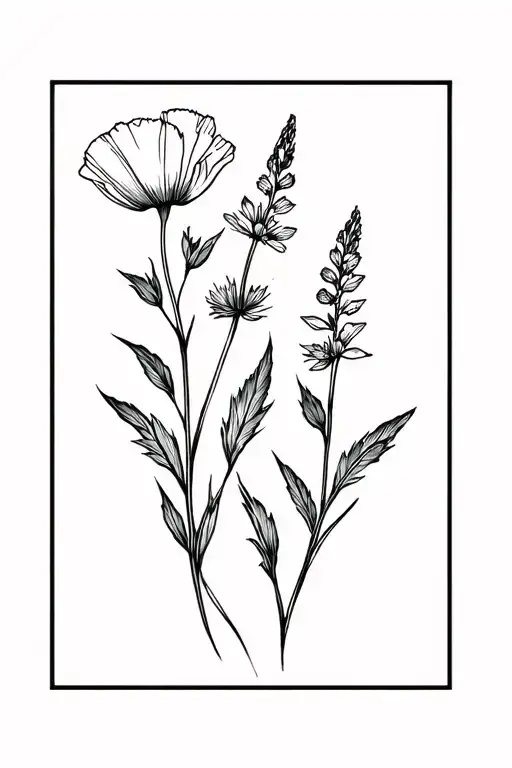 lupine and poppy flower tattoo design idea