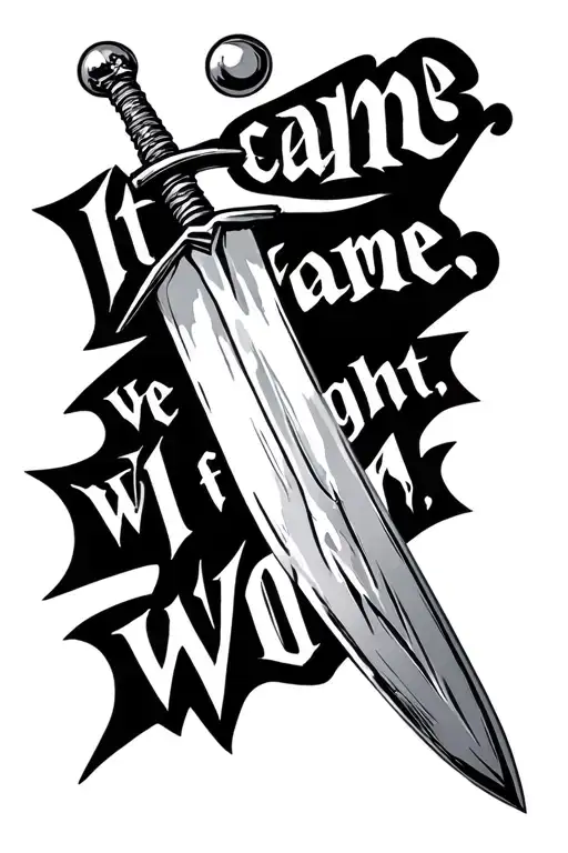 "It came.  We fought.  I WON." battle worn sword vertical piercing the word "cancer" tattoo design idea
