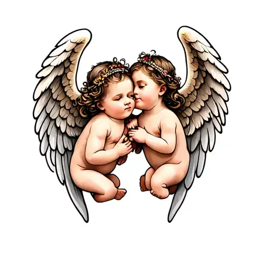 2 baby angels wings tattoo design idea