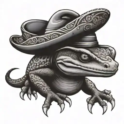 salamander wearing a sombrero tattoo design idea