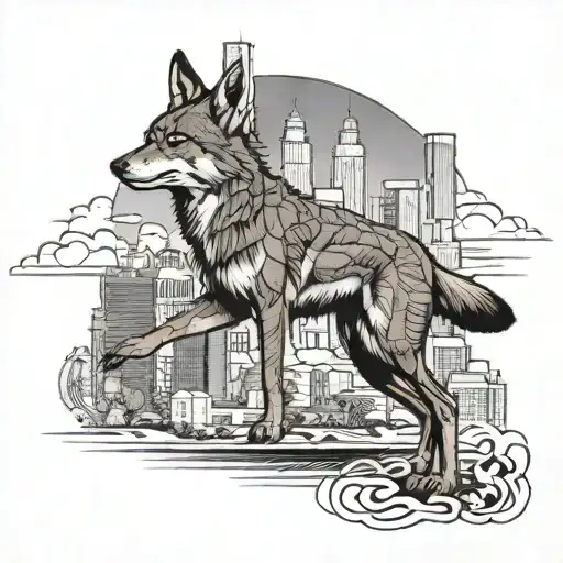 ethiopian wolf over las vegas skyline tattoo design idea