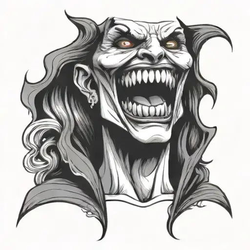 The contours of the face and the details of the vampire teeth are prominently highlighted under the white sheet. tattoo design idea