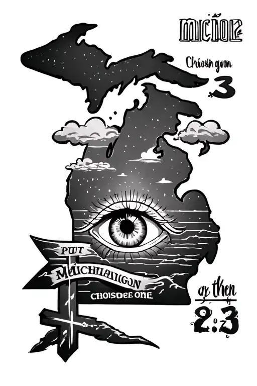 put 313 with the michigan mitten and then put chosen one with clouds and a eye then 3 crosses with the verse mark 9.23  tattoo design idea