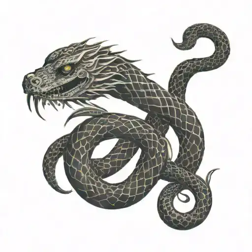 Dark Fantasy serpent wrapped vicious mysterious tattoo design idea