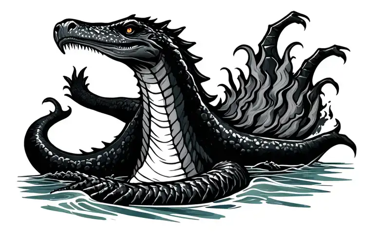 loch ness monster cartoon character tattoo design idea