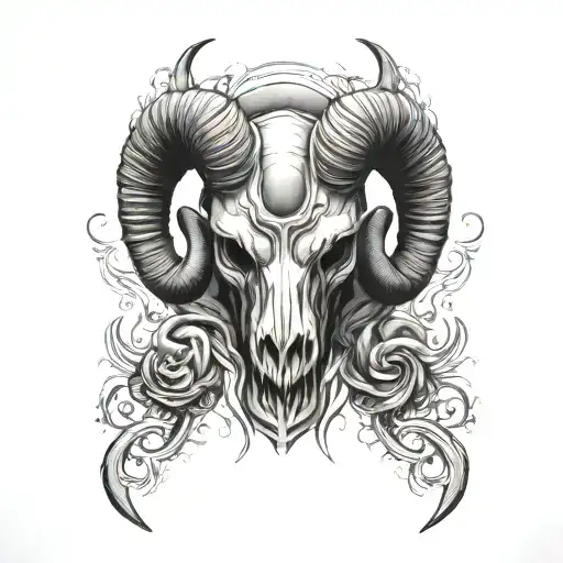 demonic ram skull adorned tattoo design idea