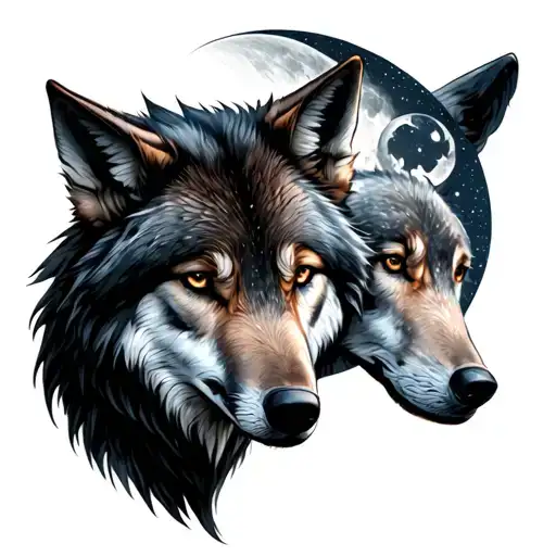 Wolf with moon for couples tattoo tattoo design idea
