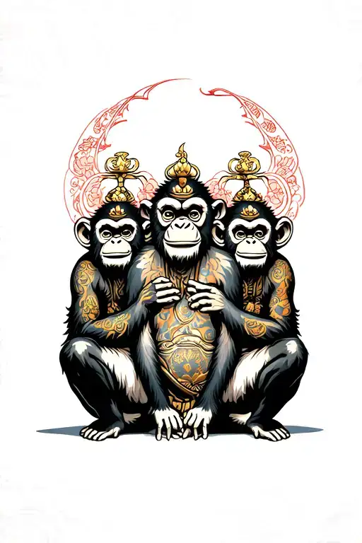 three wise monkeys sitting tattoo design idea