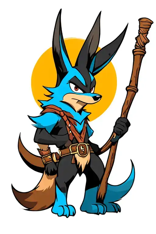 lucario with sly coopers stick tattoo design idea