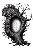 A steampunk-inspired Morse code message hidden in a tree tattoo design idea