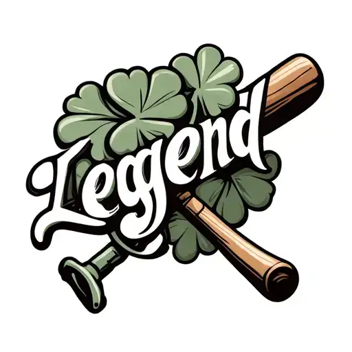 baseball bat word "legend" engraved with clover and horse shoe tattoo design idea