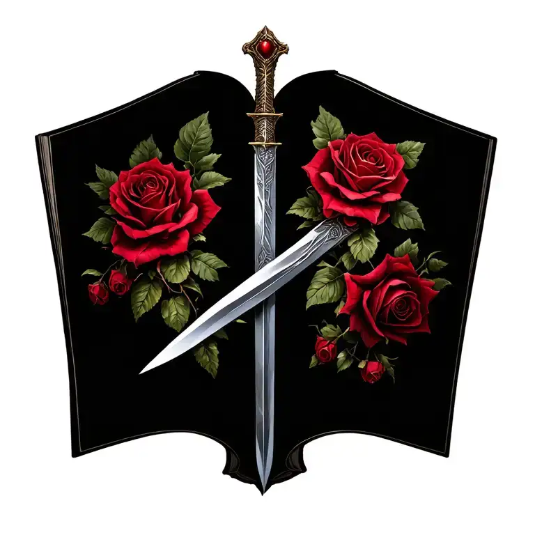 a dagger from the court of thorns and roses book. adding some red roses tattoo design idea
