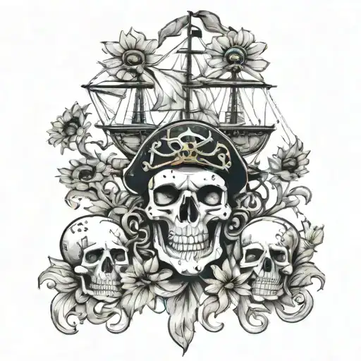 Evil, Libra, Skulls, Pirate, Pirate ship, Sunflowers, blood tattoo design idea