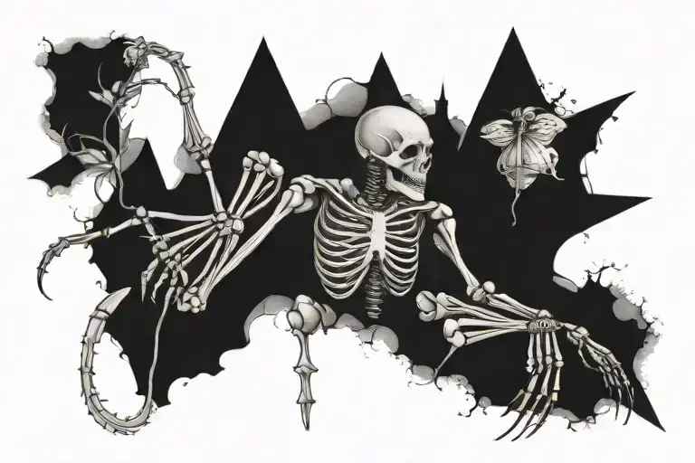 Skeleton and a praying mantis tattoo design idea