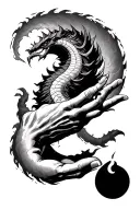 Creation of Adam only the hands reaching out portion of it with Shenron from DBZ swirling around it in a tattoo aestheti tattoo design idea