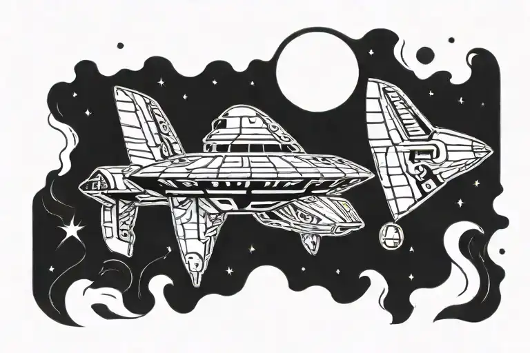 stargate aurora spaceship flying tattoo design idea
