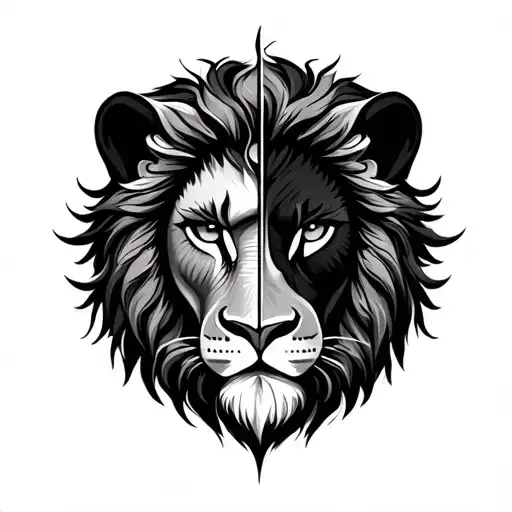 god eye with half face shaded lion  tattoo design idea