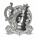 circular tattoo of a king chess piece with the number 23 incorperated into the piece tattoo design idea
