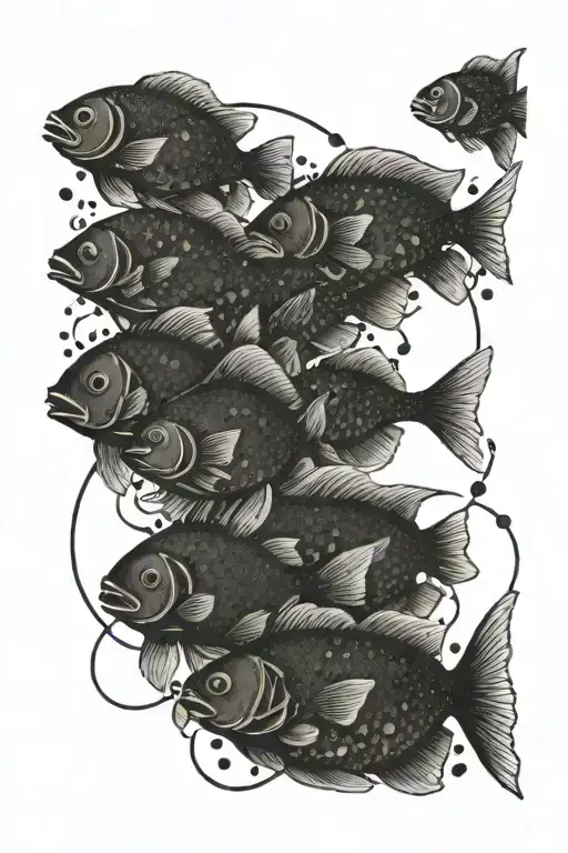 full black circle school of fish tattoo design idea