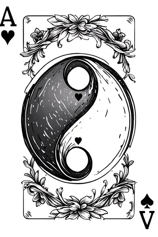 Ace Of Hearts yin yang symbol tattoo design idea
