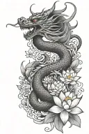 vietnamese dragon and lotus flower growing tattoo design idea