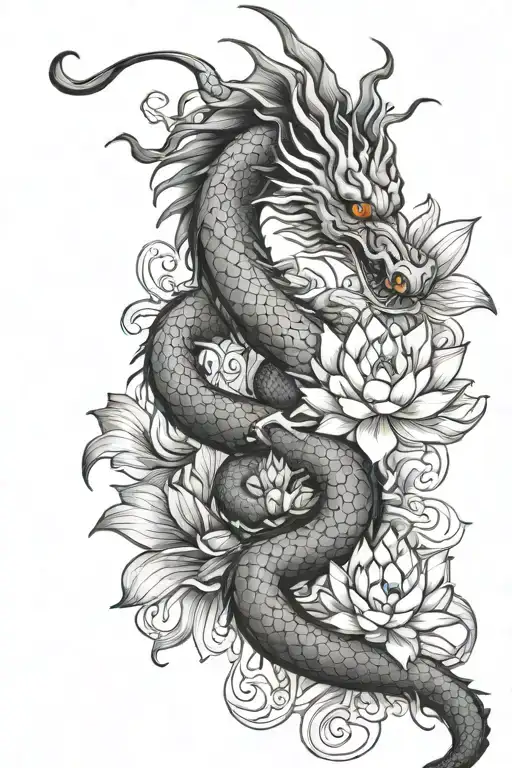 vietnamese dragon and lotus flower growing tattoo design idea