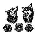 Dnd Dice with 2 wolves howling tattoo design idea