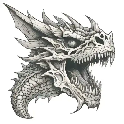 skull of a giant dragon wrapped tattoo design idea