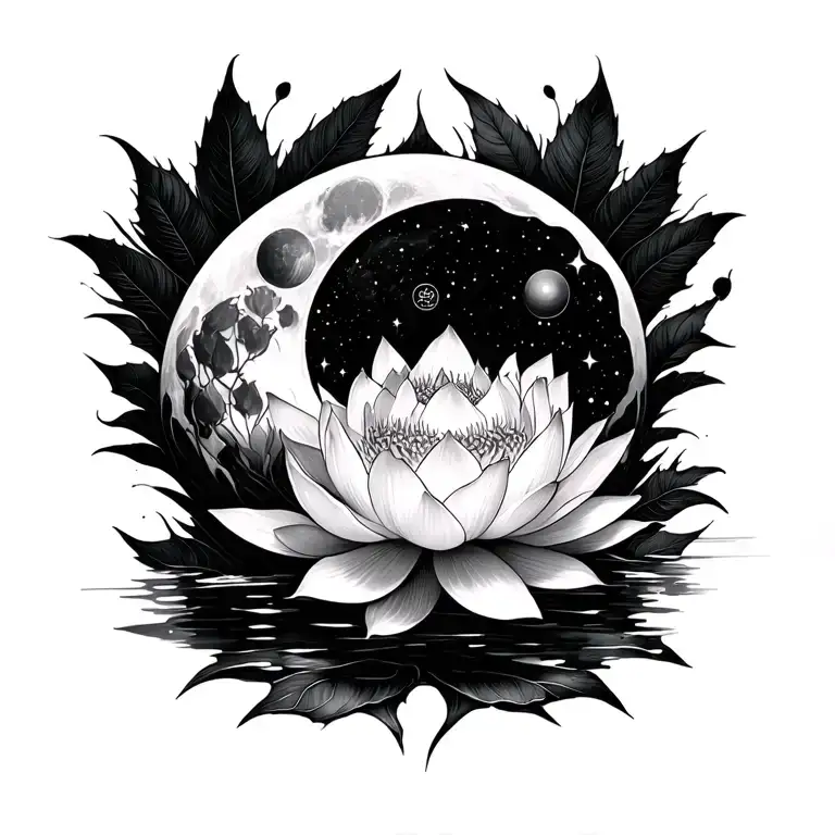 CANCER , LOTUS, MOON, CONSTALATION tattoo design idea