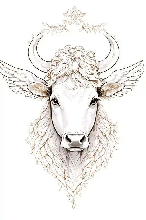 female cow head thin lines stencil very feminine beautiful with angel wings  tattoo design idea