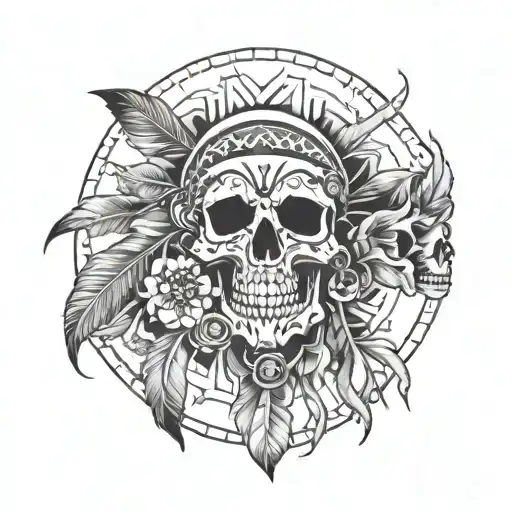 Incorporate traditional Native American symbols and skull patterns into a tattoo design representing family unity tattoo design idea