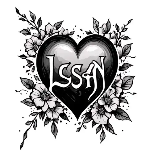 Create me a tattoo with the initials LSAN and a heart tattoo design idea