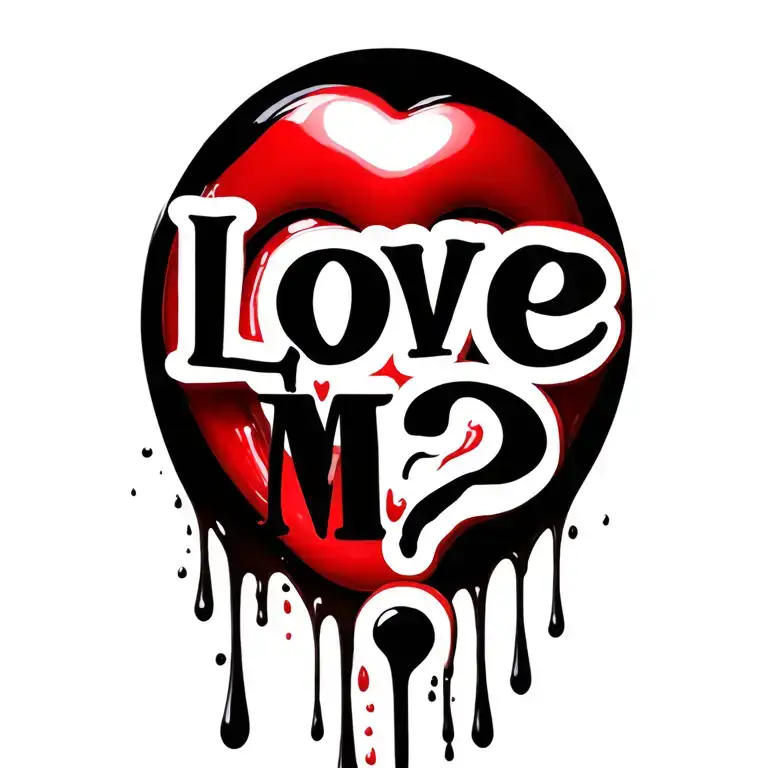 the words love me with a question mark in girly font and dripping blood  tattoo design idea