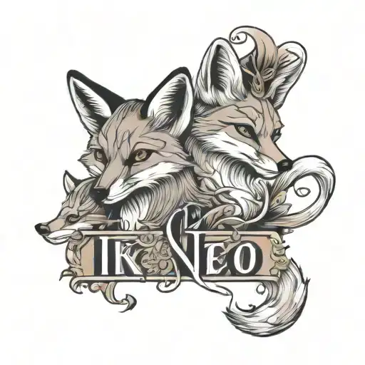two foxes and the letters IK tattoo design idea