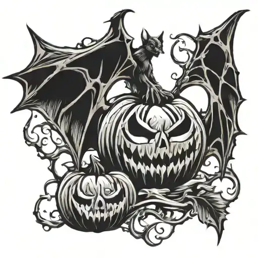 bat and pumpkin tattoo design idea