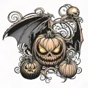 bat and pumpkin tattoo design idea