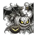 bat and pumpkin tattoo design idea