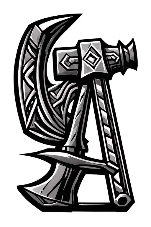 Art Deco Dwarven hammer and anvil tattoo design idea