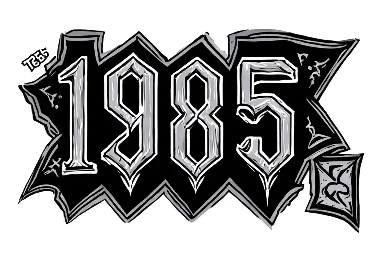 "1985" font outline  bandana inside font tattoo design idea