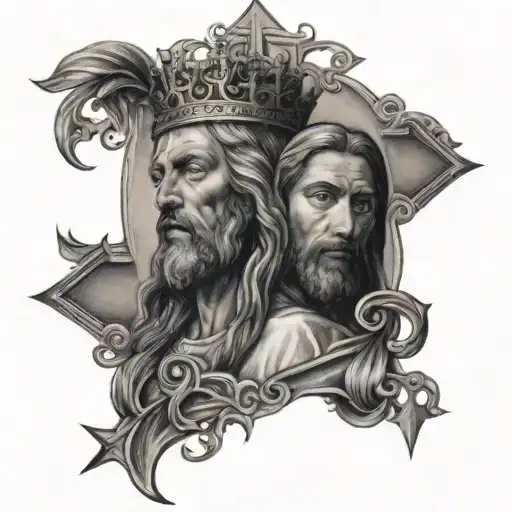king Baldwin on the left cross in the middle Jesus on the right tattoo design idea