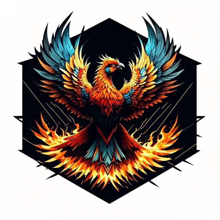 realistic phoenix rising from the ashes symbolizing rebirth tattoo design idea