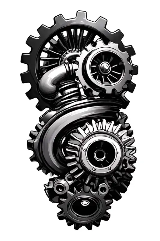 large turbocharger surrounded by gears tattoo design idea