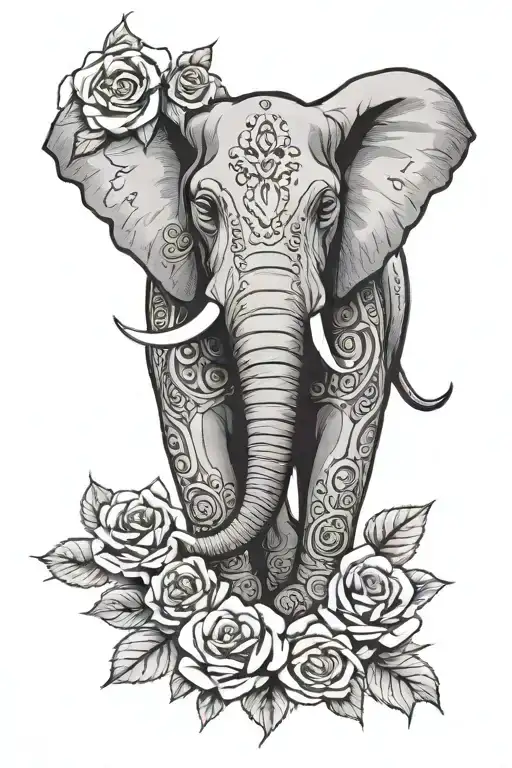 ELEPHANT HEAD WITH ROSES MANDALA OVER HEAD tattoo design idea