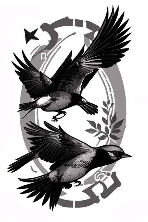 design a tattoo with turkic letters and motives with two sparrows flying and a star of selcuk in the middle. ad science  tattoo design idea