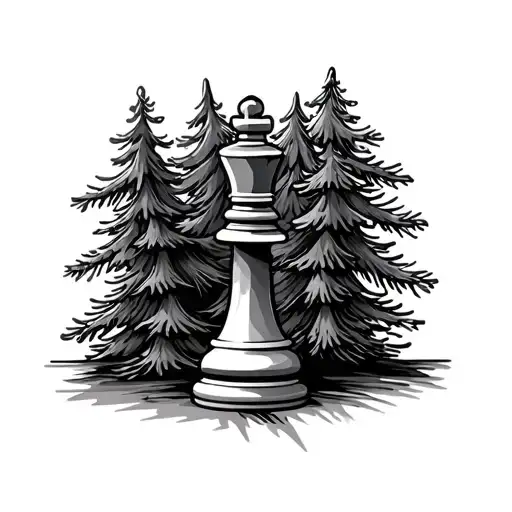 Chess piece with pine trees tattoo design idea