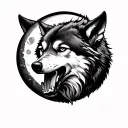 wolf biting moon tattoo design idea