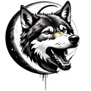 wolf biting moon tattoo design idea