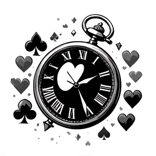 Pocket watch with heart, spade, diamond and club logo tattoo design idea