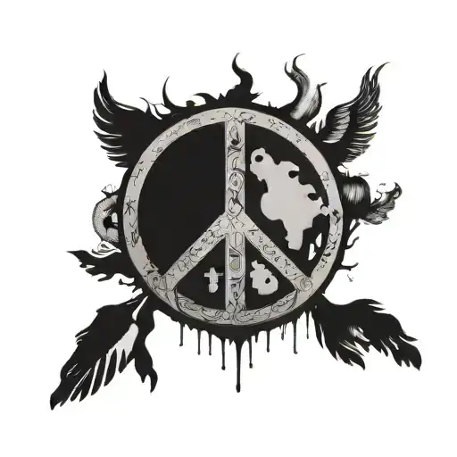 Peace symbol with hippie style and  the Beatles references tattoo design idea